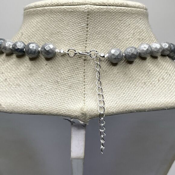 Stunning Unique Gray Picasso Jasper Gemstone Beaded Knotted Necklace 19" Boho - Picture 6 of 7